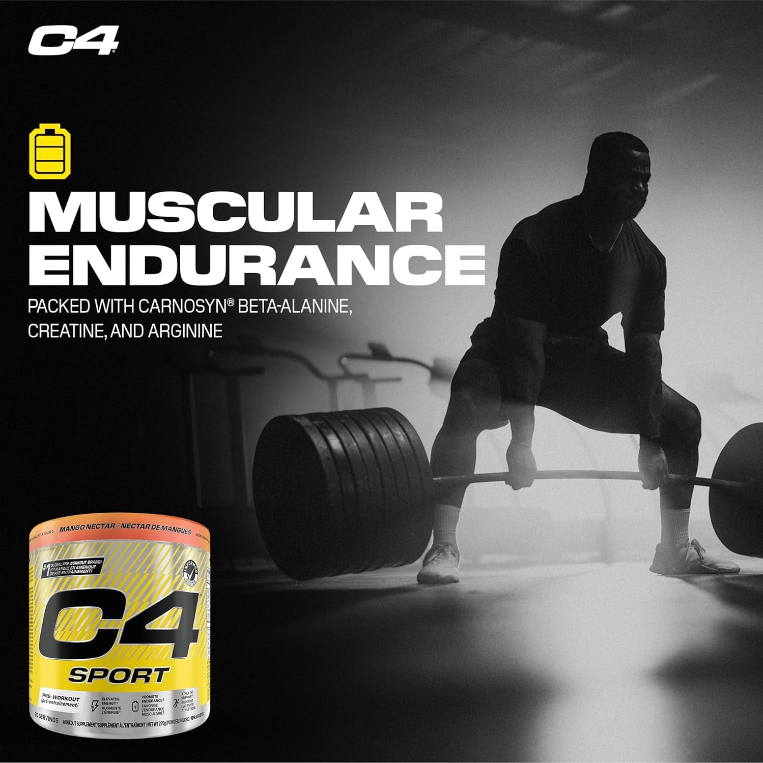 C4 Sport Pre Workout Powder - Preworkout Energy with Creatine, Beta-Alanine, and 135Mg Caffeine - NSF Certified for Sport - Mango Nectar, 30 Servings