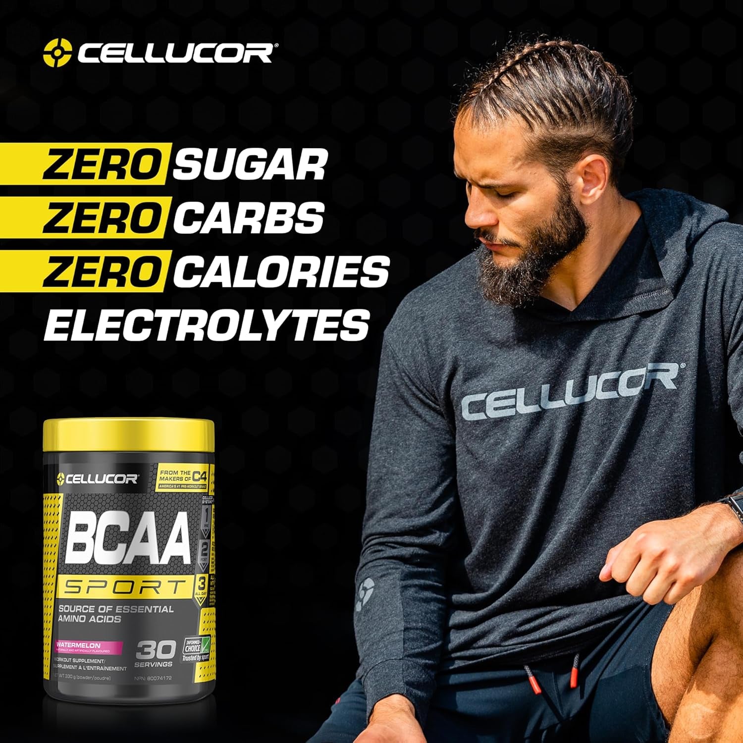 BCAA Sport, Post-Workout Intra Workout Powder Sports Drink Supplements for Hydration Endurance & Recovery, Watermelon, 30 Servings