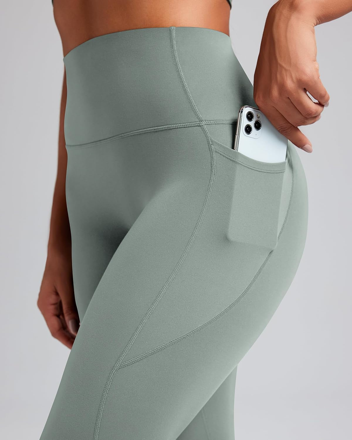 Bareluxe Womens Leggings with Pockets 25" No Front Seam High Waisted Workout Gym Yoga Pants Tights