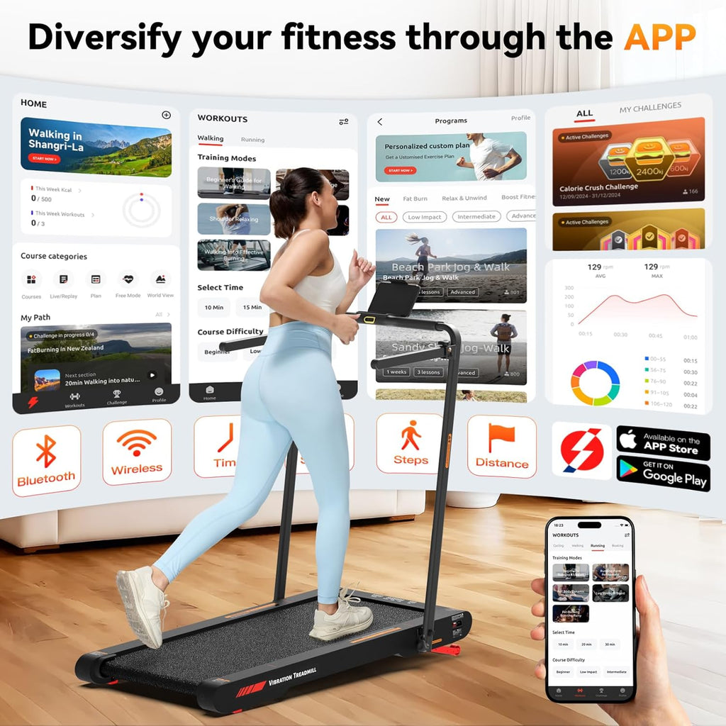 4 in 1 Walking Vibration Pad Treadmill, Walking Treadmill Pad for Home with Remote Control and APP