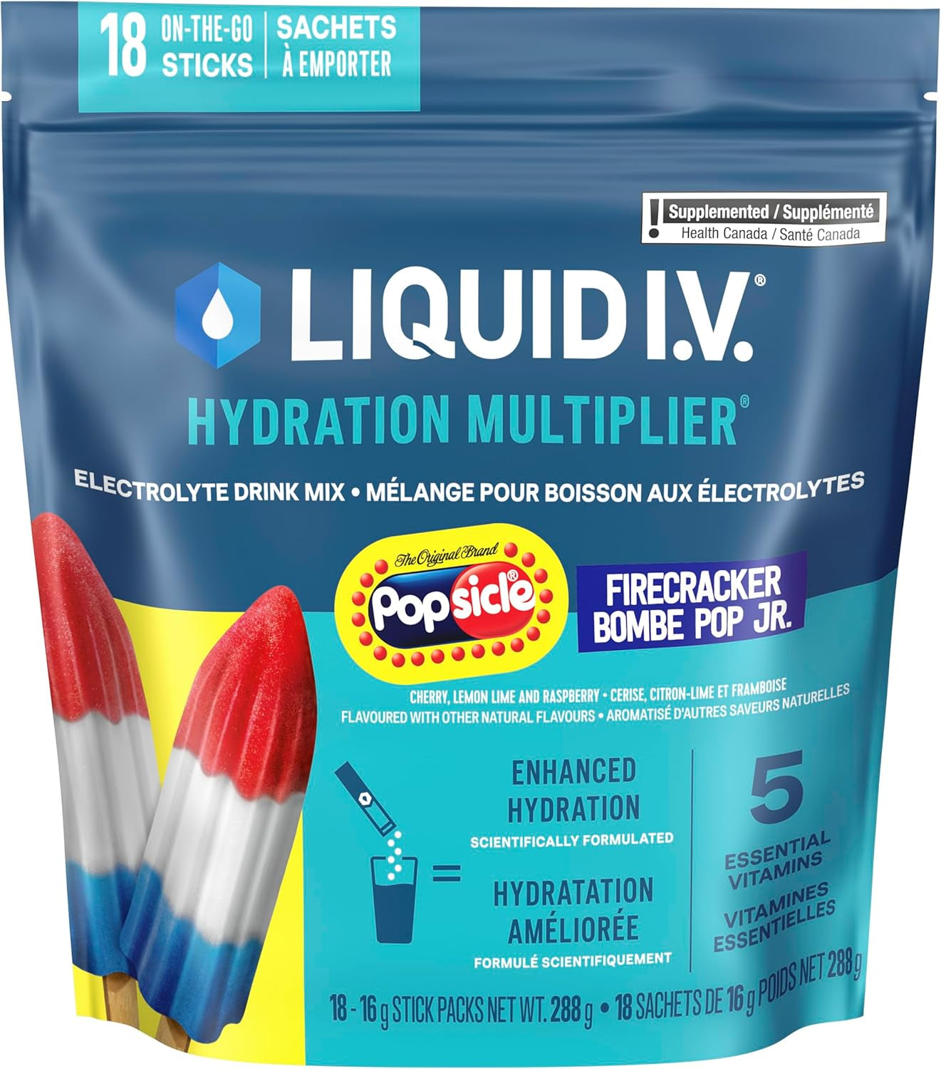 Hydration Multiplier Electrolyte Drink Mix - Enhanced Hydration Electrolyte Powder with Vitamins B3, B5, B6, B12 and C -18X On-The-Go Sticks for Workout and Travel - Firecracker