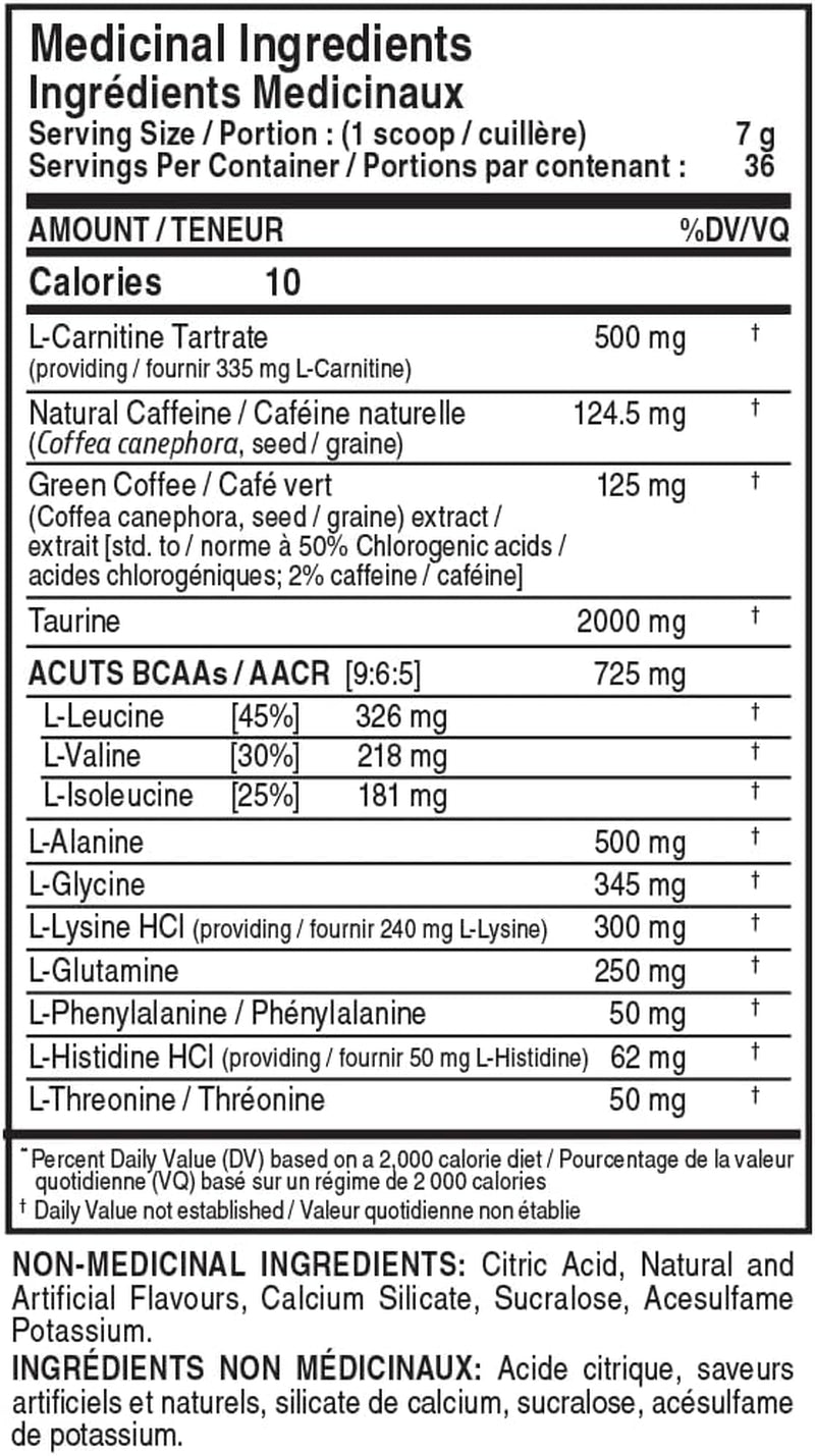 AMINOCUTS (ACUTS), Amino-Charged Energy Drink with Taurine, L-Carnitine, Green Coffee Bean Extract, Blue Raspberry - Dye Free