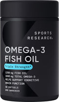 Triple Strength Omega 3 Fish Oil - Burpless Fish Oil Supplement W/Epa & DHA Fatty Acids from Wild Alaskan Pollock - Heart, Brain & Immune Support for Men & Women - 1250 Mg, 90 Ct