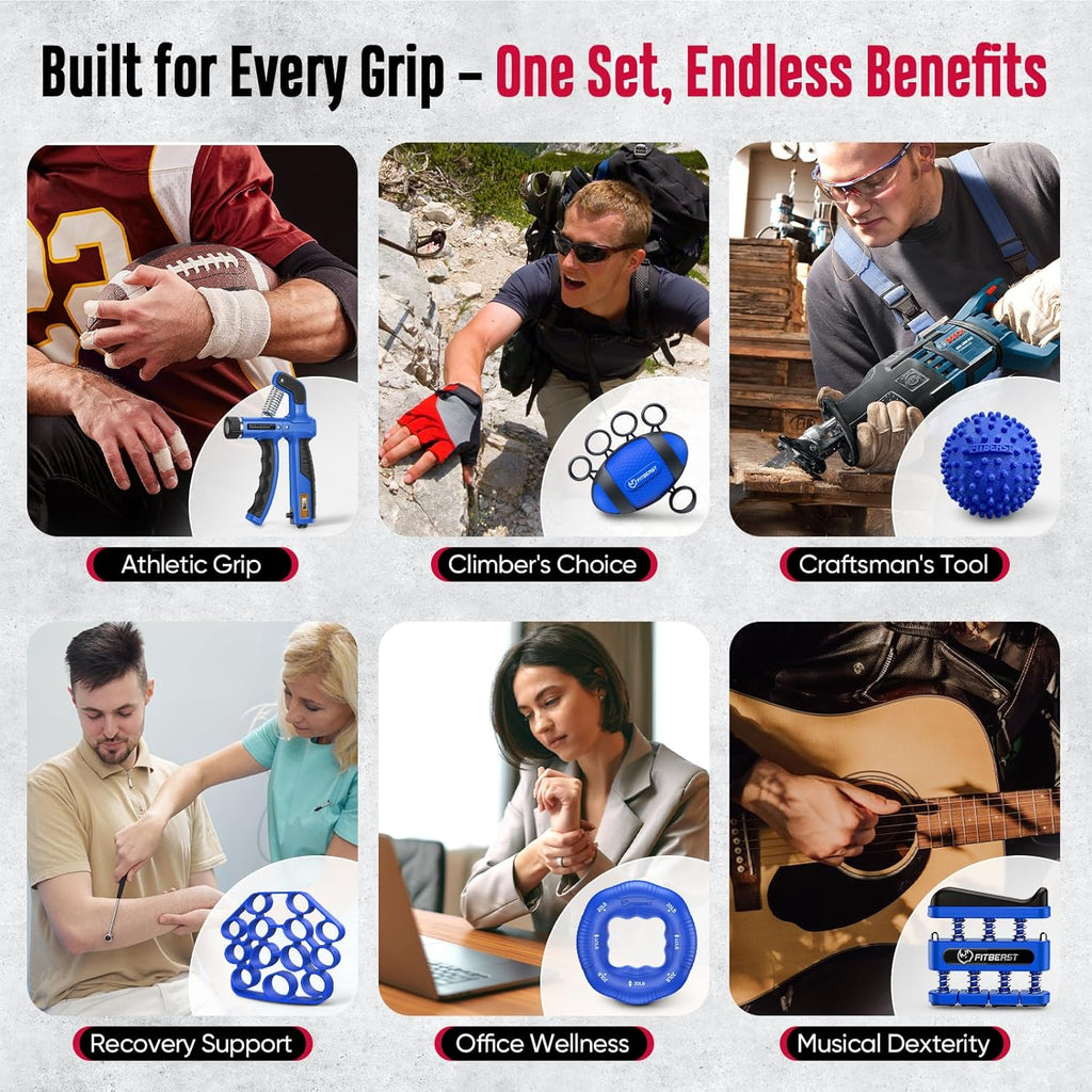 Grip Strength Trainer, Hand Gripper Strengthener Kit - 6 Pack with Adjustable Resistance Forearm Strengthener, Forearm Exerciser and Massage Balls for Hand Therapy, Grip Training