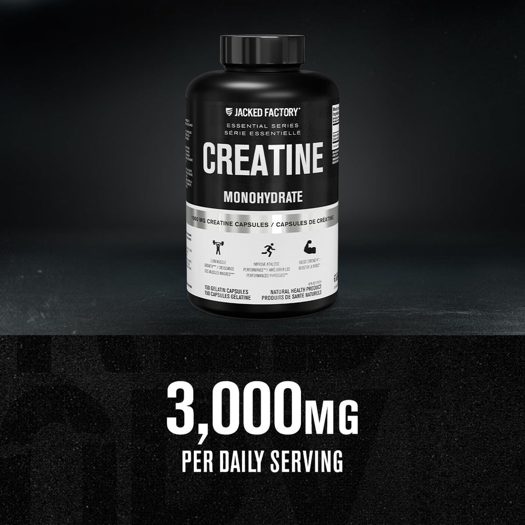 Creatine Monohydrate Capsules - Canadian-Owned Supplement for Muscle Growth, Increased Strength, Enhanced Energy Output, and Improved Athletic Performance - 150 Pills