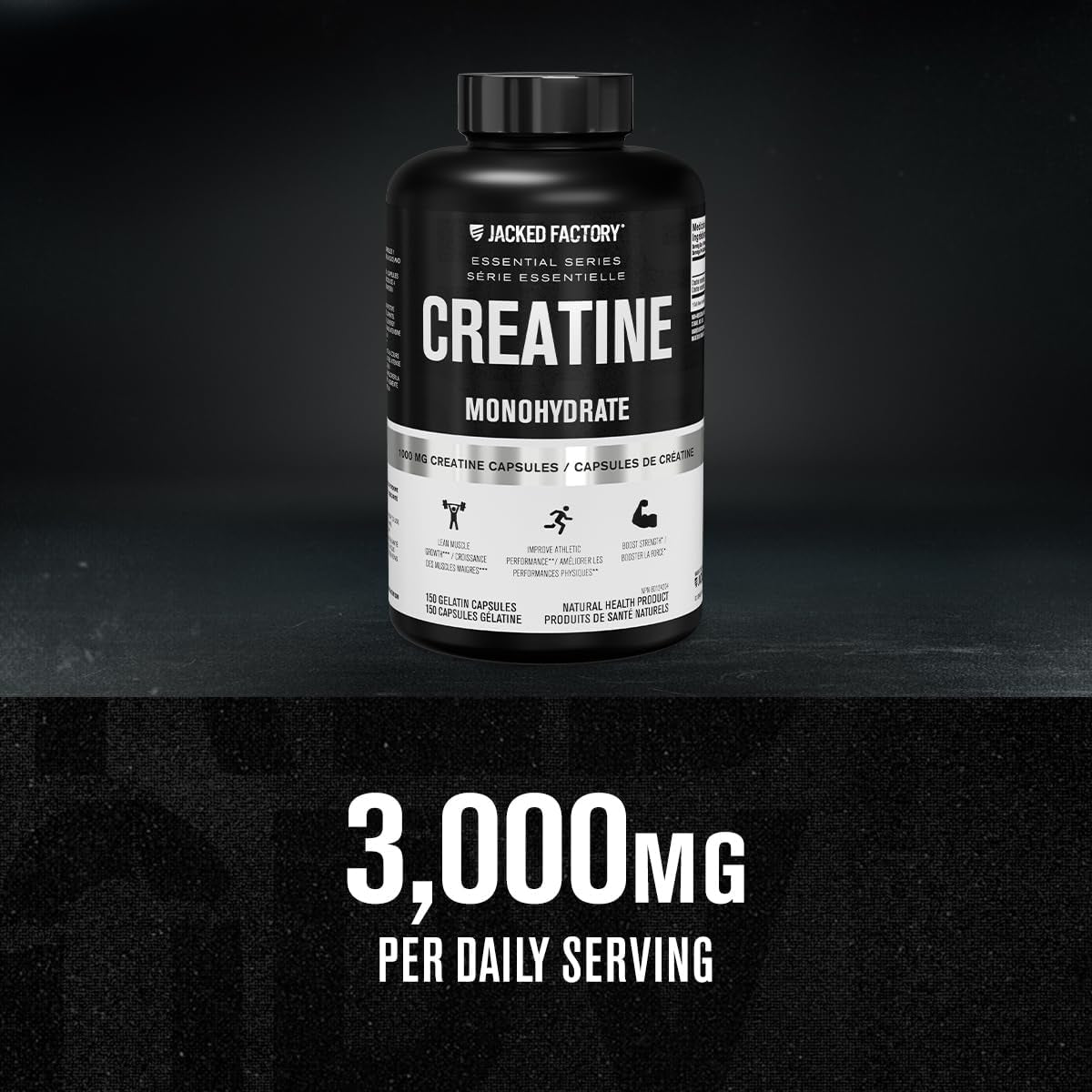 Creatine Monohydrate Capsules - Canadian-Owned Supplement for Muscle Growth, Increased Strength, Enhanced Energy Output, and Improved Athletic Performance - 150 Pills
