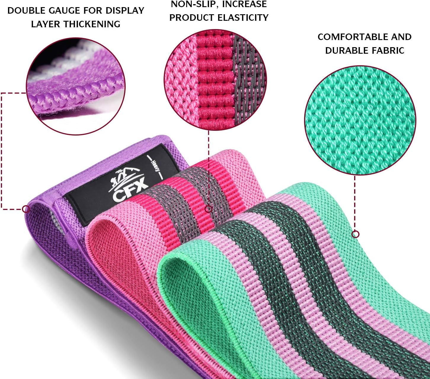 Resistance Bands 3 Sets, Premium Exercise Loops with Non-Slip Design for HIPS & Glutes, 3 Resistance Level Workout Booty Bands for Women and Men