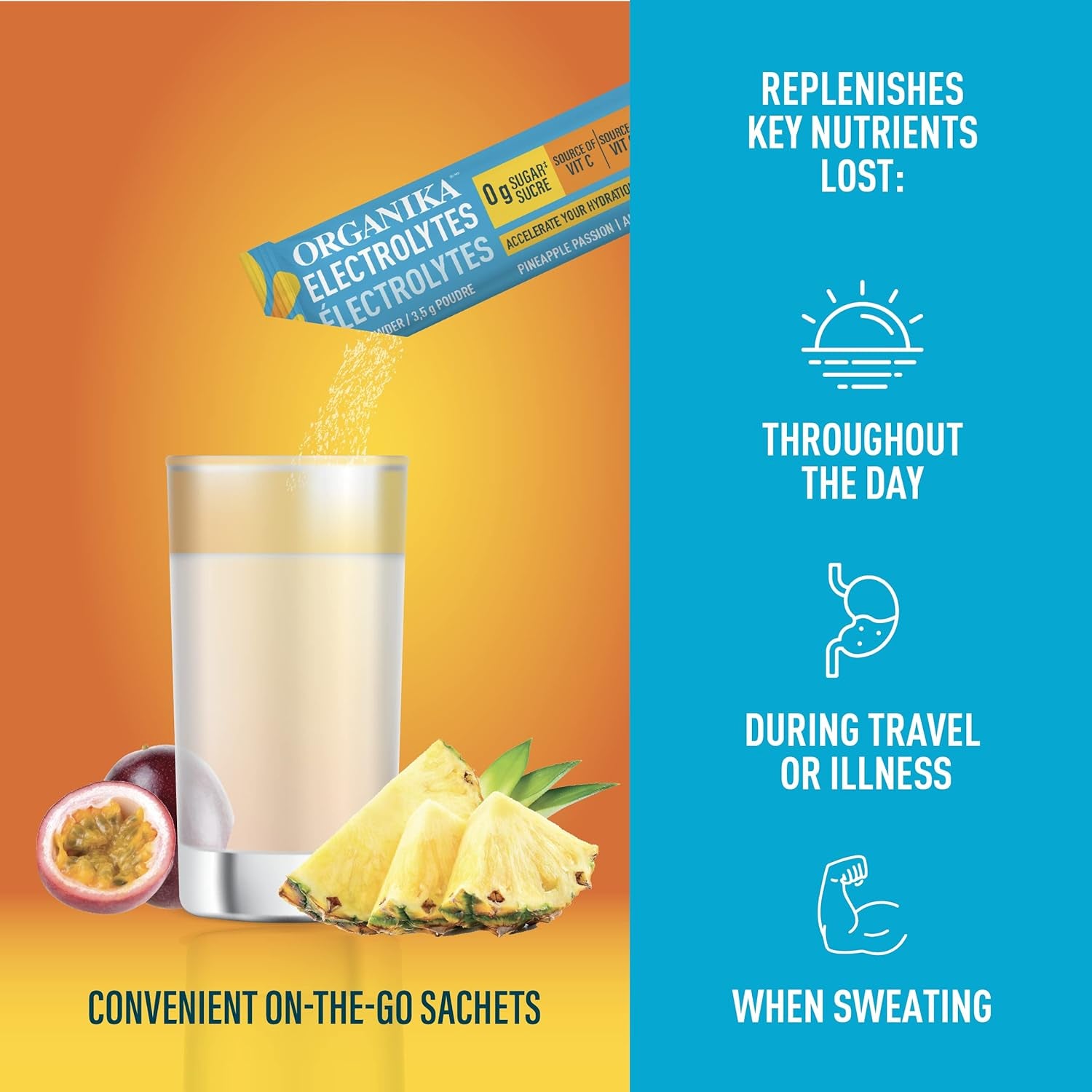 Canadian-Made Electrolytes Powder - Variety Pack Sachets (Raspberry/Lemonade/Pineapple) On-The-Go Sugar-Free Hydration and Electrolyte Replenishment with Prebiotics and Vitamin C, 3.5G X 21Ct