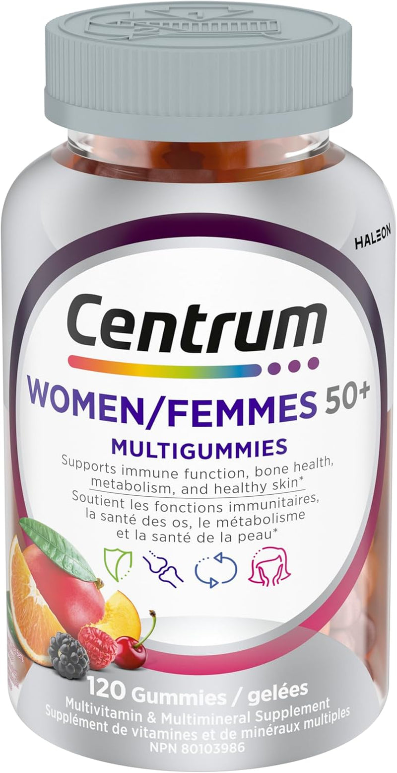 Women 50 plus Multigummies, Multivitamins/Minerals Gummies for Women 50+, Cherry, Berry, and Orange Flavours, 120 Gummies (Packaging May Vary)