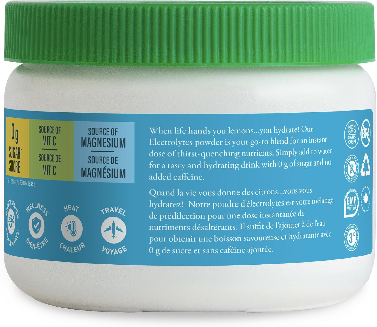 Canadian-Made Electrolytes Powder - Classic Lemonade - Sugar-Free Hydration and Electrolyte Replenishment with Prebiotics and Vitamin C - 210G - 60 Servings