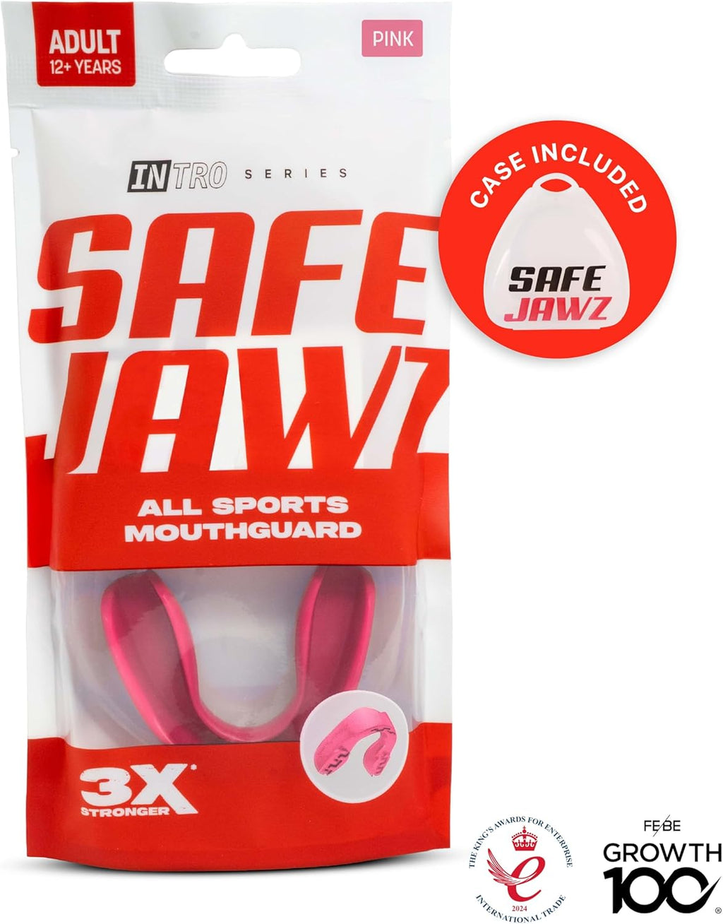 Mouthguard Strapless Slim Fit, Adults and Junior with Case for Boxing, Basketball, Football, MMA, Martial Arts, Hockey and All Contact Sports (Adults (12+ Years), Pink)