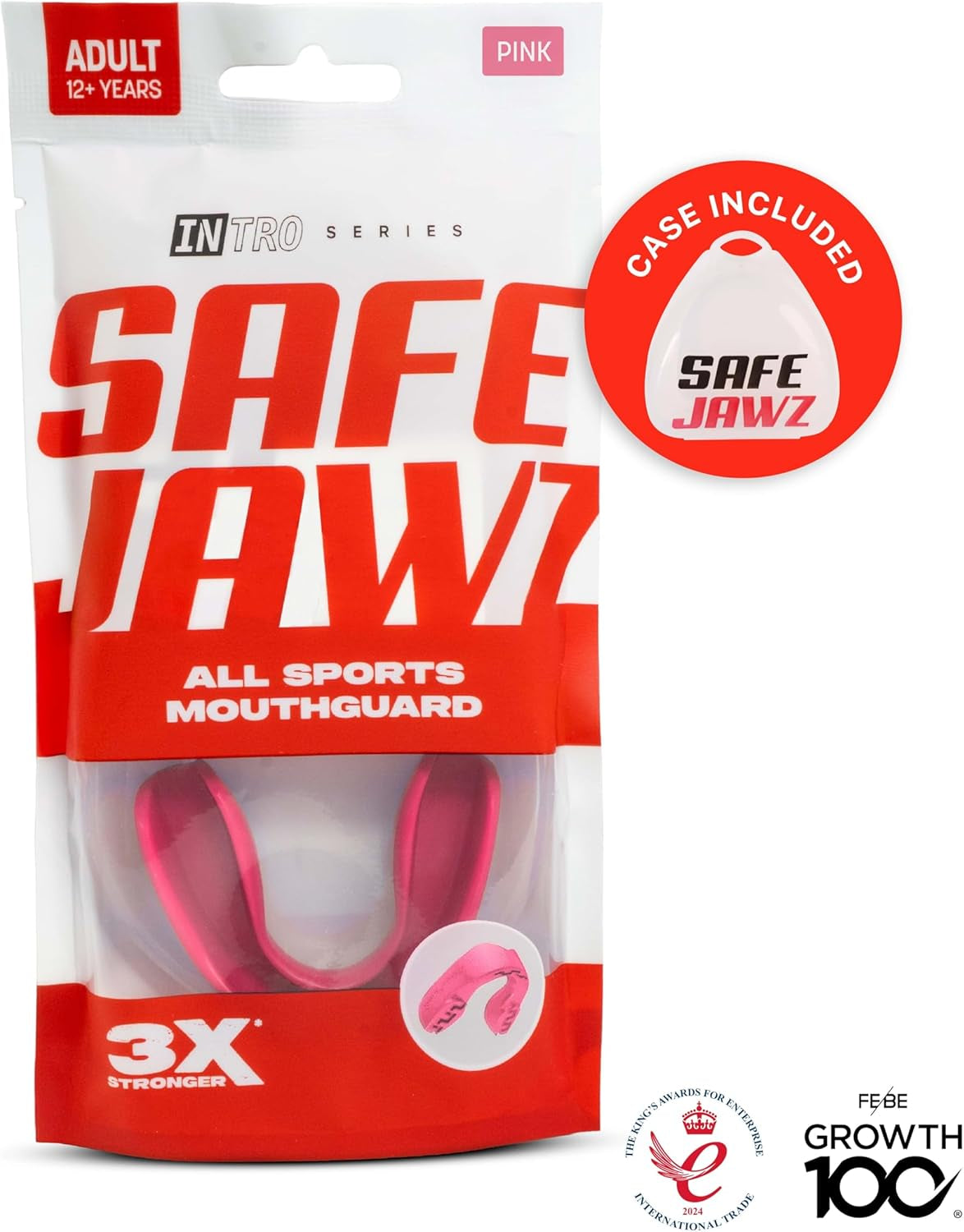 Mouthguard Strapless Slim Fit, Adults and Junior with Case for Boxing, Basketball, Football, MMA, Martial Arts, Hockey and All Contact Sports (Adults (12+ Years), Pink)